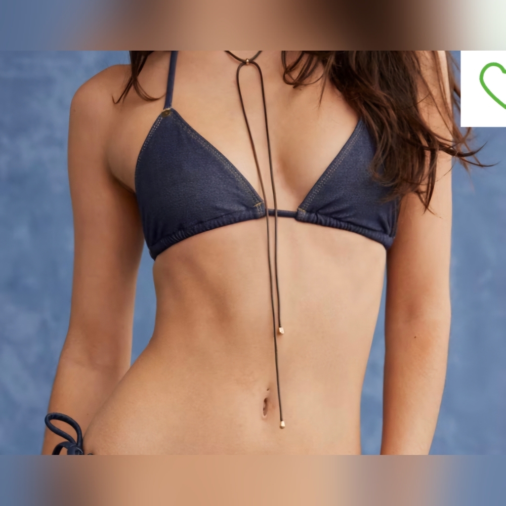 AE x Aerie Match Made In Denim String Bikini Top - SIZE S NWT
